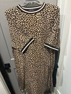 Dressed in LALA Leopard Print Midi Dress with Black & Cream Trim